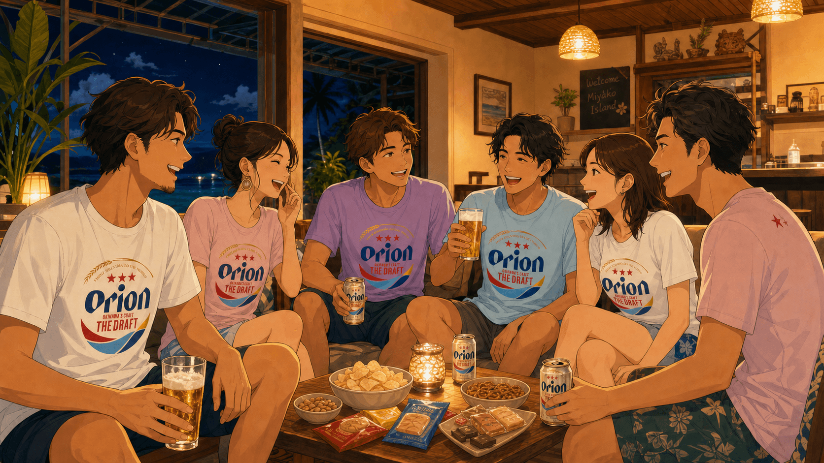 ゆんたくで旅人同士が楽しく話しているイメージ